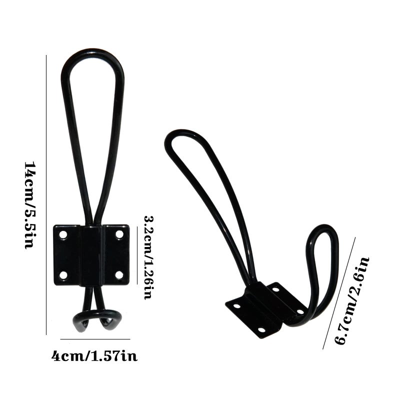 YMAISS 5 Packs of Rustic Heavy Duty Double Coat Hooks,Vintage Wall Mounted Hangers,Metal Decorative Entryway Hat Hook Black Big, Farmhouse Shabby Chic Hanging Look with Screws Included - Image 3